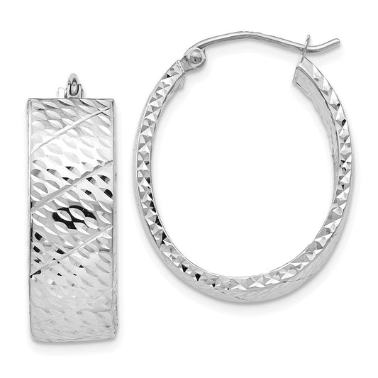 14K White Gold Diamond-cut Hoop Earrings