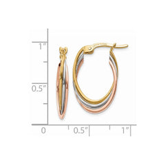 14K Tri-Color Gold Polished Oval Hoop Earrings