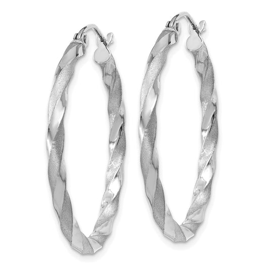 14K White Gold Polished & Satin Twisted Hoop Earrings