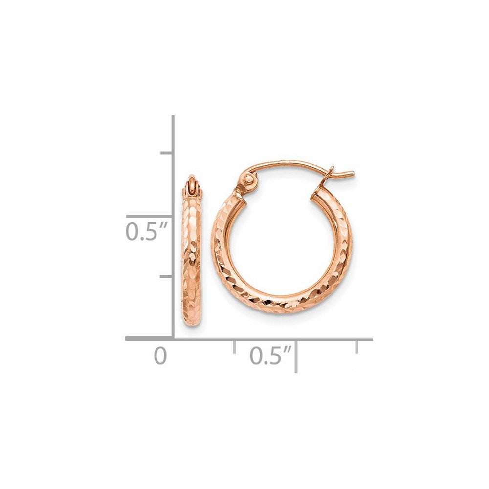 14K Rose Gold Lightweight Diamond-cut Hoop Earrings