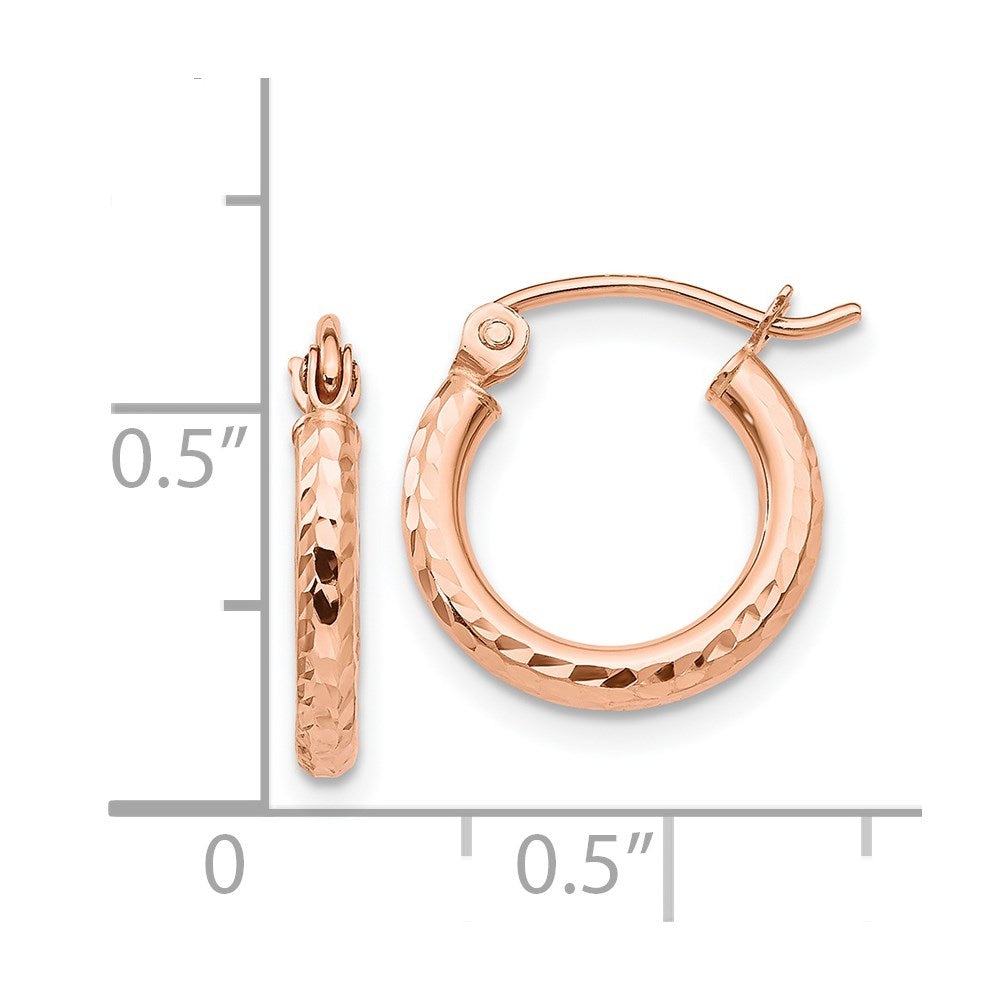 14K Rose Gold Lightweight Diamond-cut Hoop Earrings