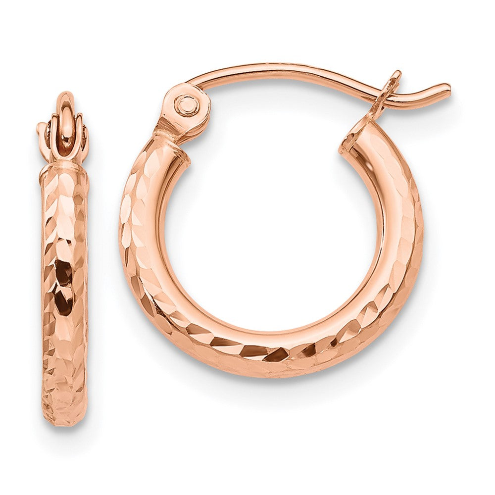 14K Rose Gold Lightweight Diamond-cut Hoop Earrings