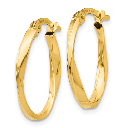 14K Yellow Gold Polished Twisted Oval Hoop Earrings