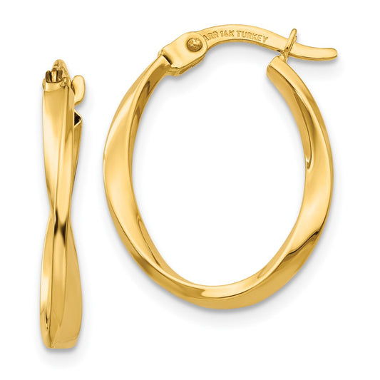 14K Yellow Gold Polished Twisted Oval Hoop Earrings