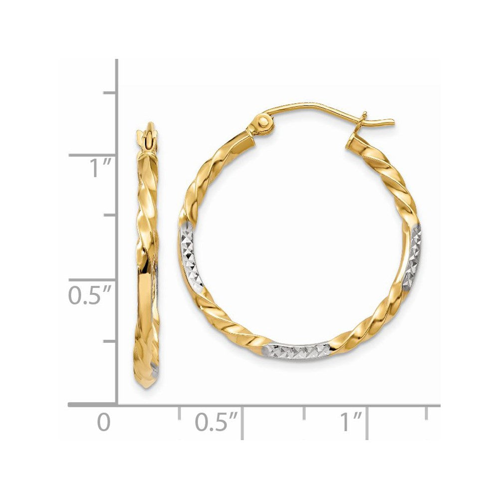 14K Two-Tone Gold Diamond-cut Twisted Hoop Earrings