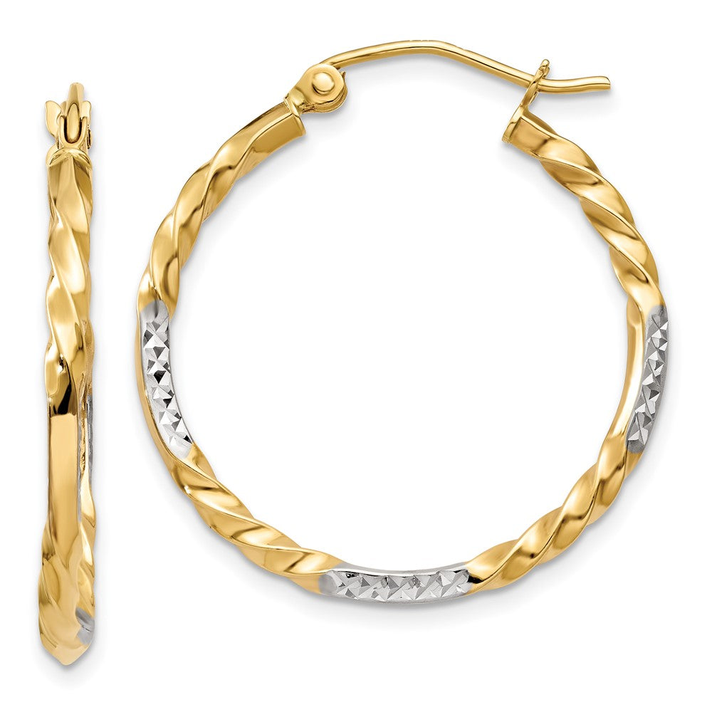 14K Two-Tone Gold Diamond-cut Twisted Hoop Earrings