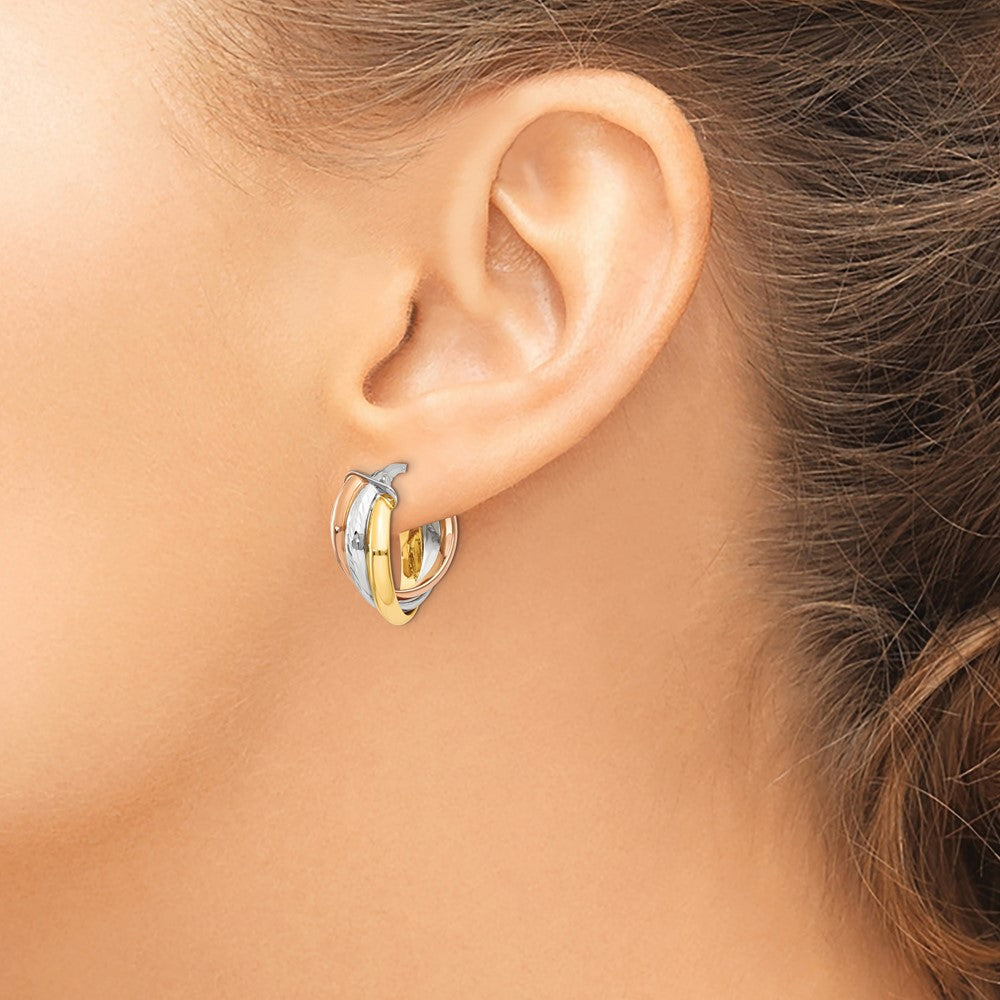 14K Tri-Color Gold Polished Post Hoop Earrings