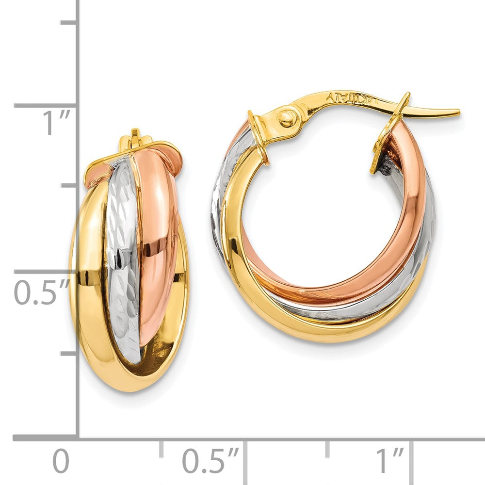 14K Tri-Color Gold Polished Post Hoop Earrings