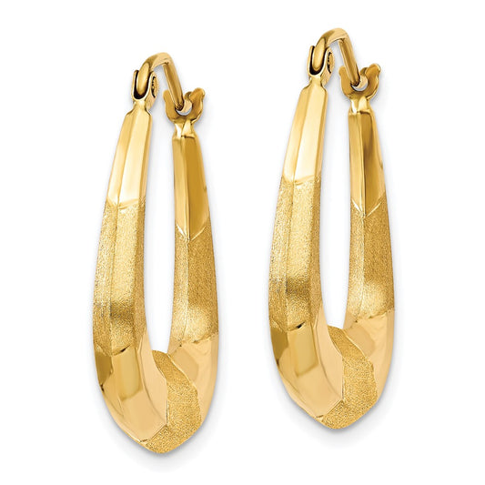 14K Yellow Gold Polished, Satin and Diamond-cut Hoop Earrings