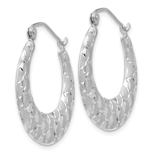 14K White Gold Satin and Diamond-cut Hoop Earrings