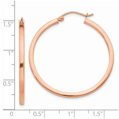 14K Rose Gold Lightweight Square Tube Hoop Earrings