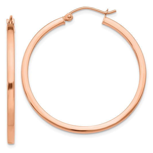 14K Rose Gold Lightweight Square Tube Hoop Earrings