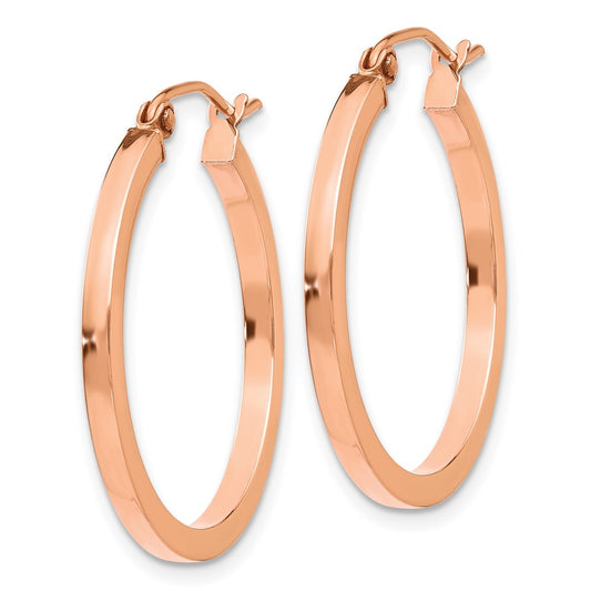 14K Rose Gold Lightweight Square Tube Hoop Earrings