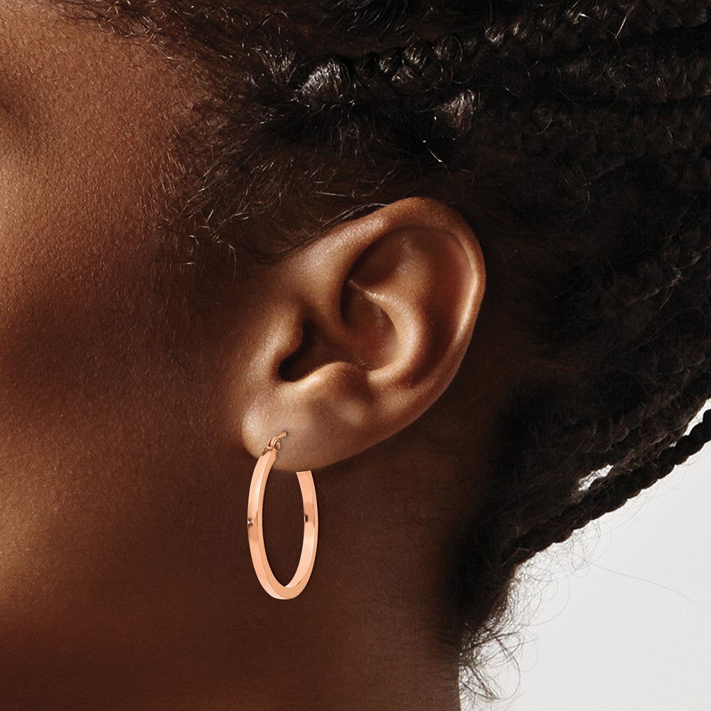 14K Rose Gold Lightweight Square Tube Hoop Earrings