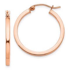 14K Rose Gold Lightweight Square Tube Hoop Earrings