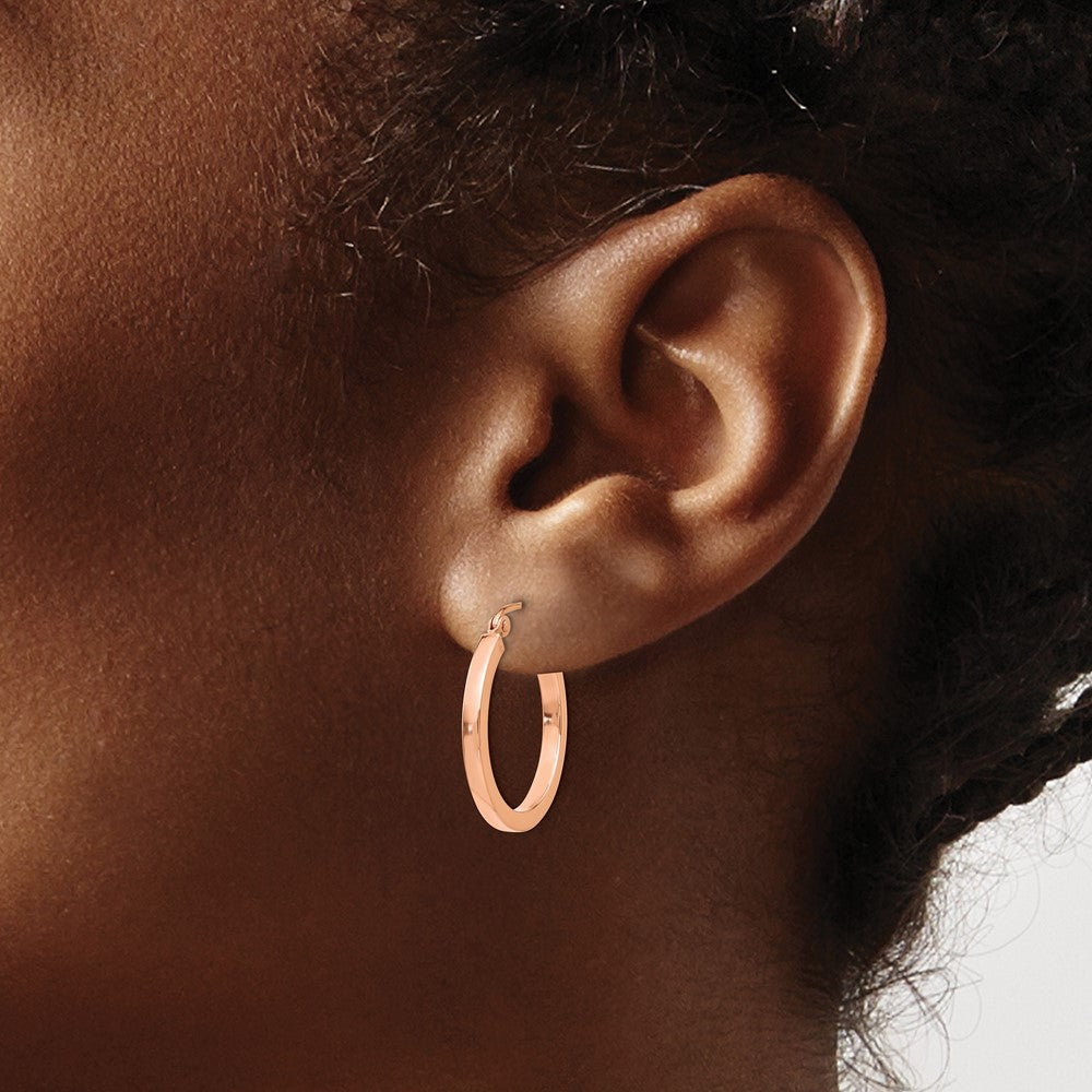 14K Rose Gold Lightweight Square Tube Hoop Earrings