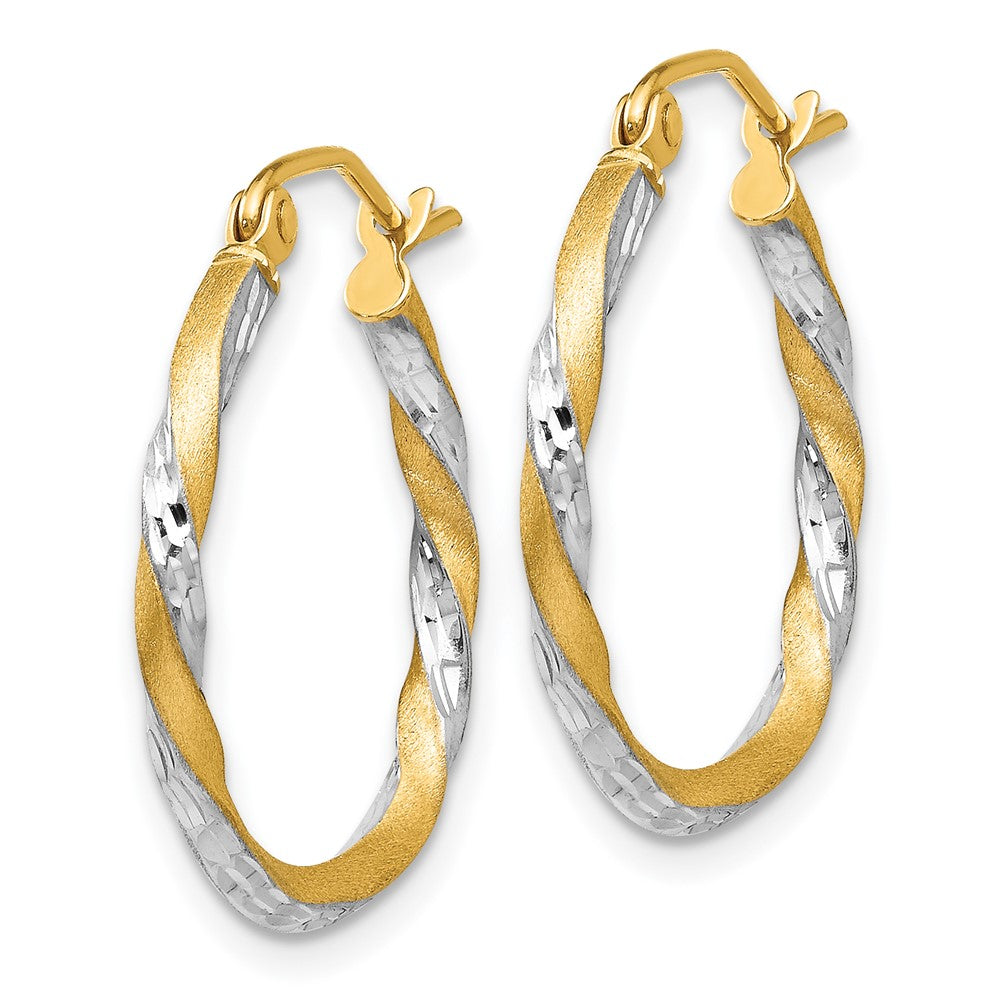 14K Two-Tone Gold Satin Diamond-cut Twisted Hoop Earrings