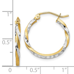 14K Two-Tone Gold Satin Diamond-cut Twisted Hoop Earrings