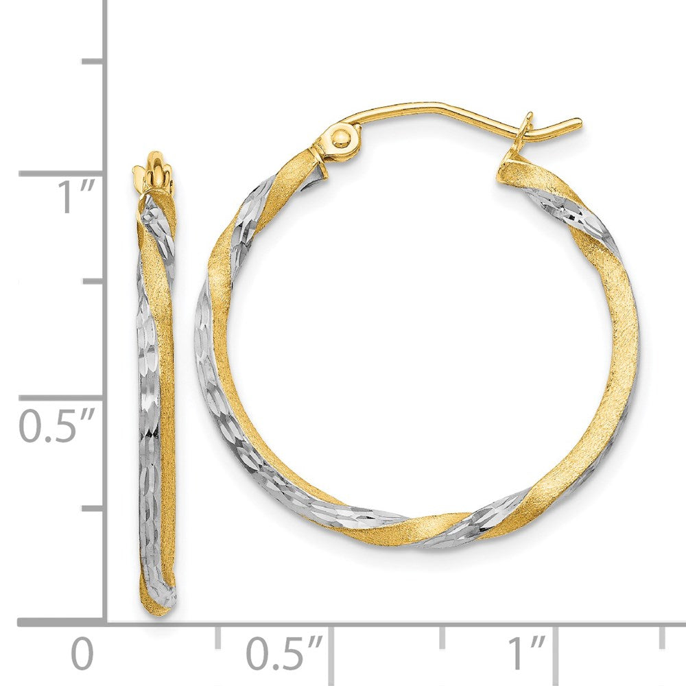 14K Two-Tone Gold Satin Diamond-cut Twisted Hoop Earrings