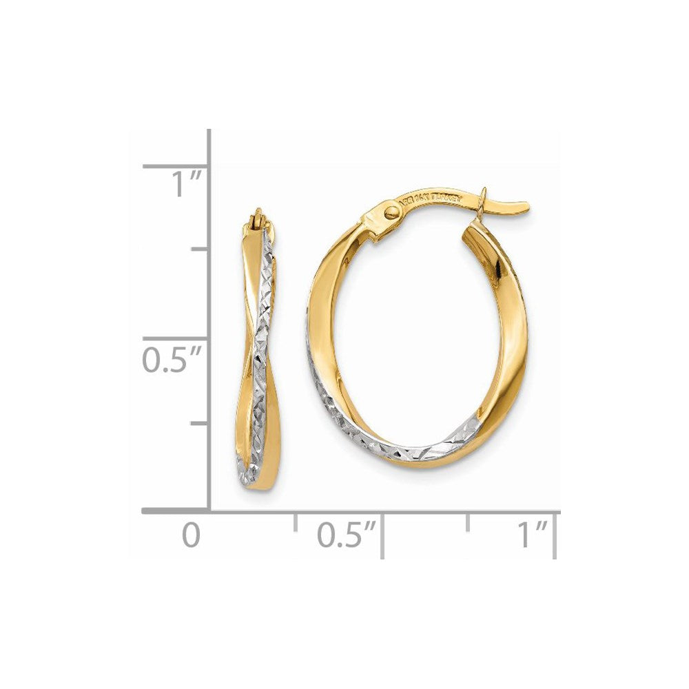 14K Two-Tone Gold Textured and Polished Oval Hoop Earrings