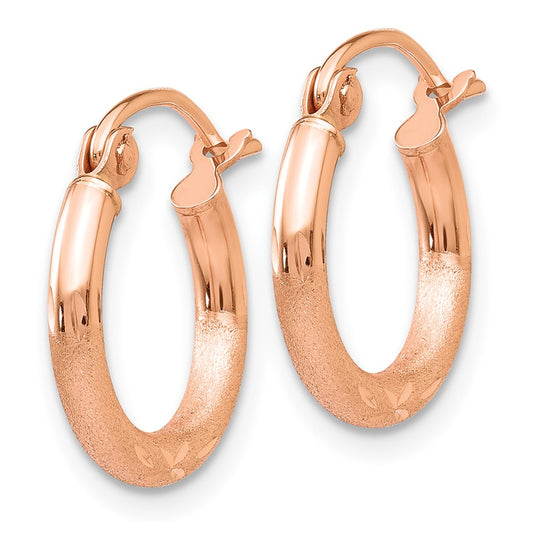 14K Rose Gold Lightweight Satin Diamond-cut Hoop Earrings