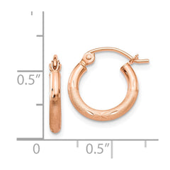 14K Rose Gold Lightweight Satin Diamond-cut Hoop Earrings