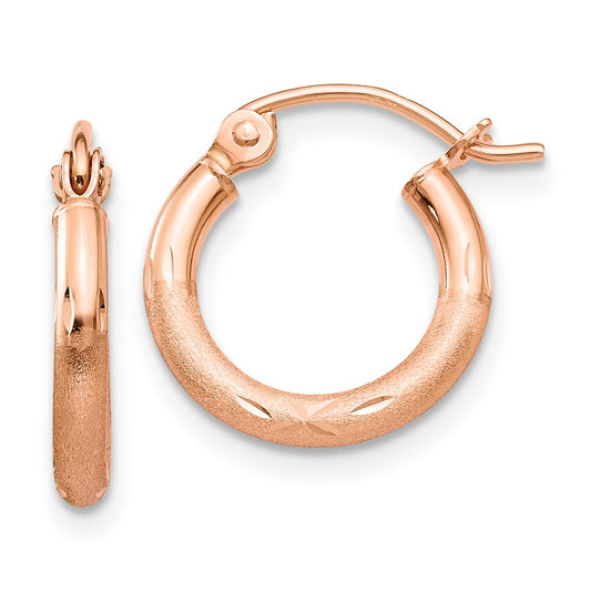 14K Rose Gold Lightweight Satin Diamond-cut Hoop Earrings