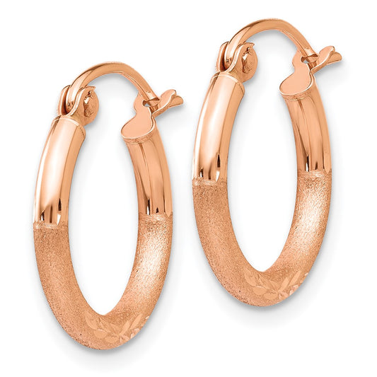 14K Rose Gold Lightweight Satin Diamond-cut Hoop Earrings