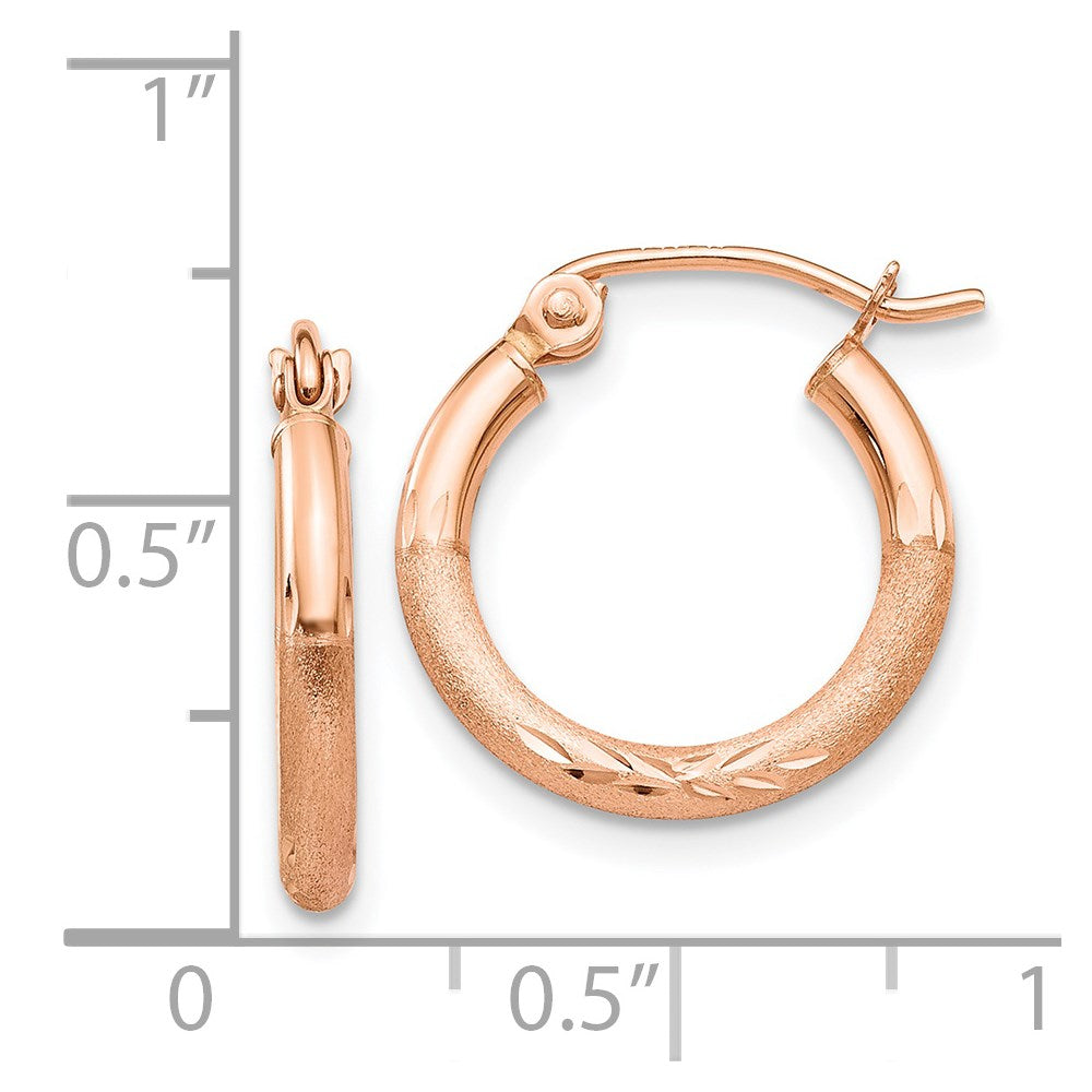 14K Rose Gold Lightweight Satin Diamond-cut Hoop Earrings