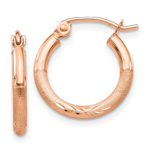 14K Rose Gold Lightweight Satin Diamond-cut Hoop Earrings