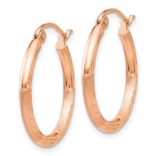 14K Rose Gold Lightweight Satin Diamond-cut Hoop Earrings