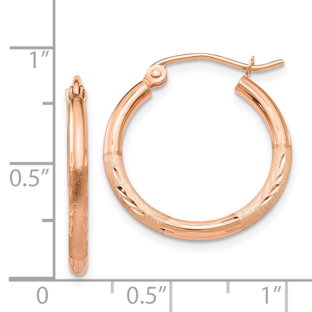 14K Rose Gold Lightweight Satin Diamond-cut Hoop Earrings