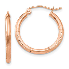 14K Rose Gold Lightweight Satin Diamond-cut Hoop Earrings