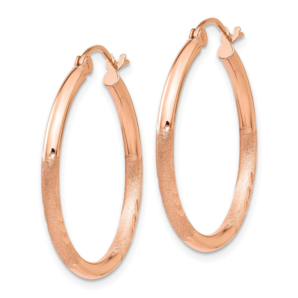 14K Rose Gold Lightweight Satin Diamond-cut Hoop Earrings