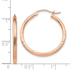 14K Rose Gold Lightweight Satin Diamond-cut Hoop Earrings