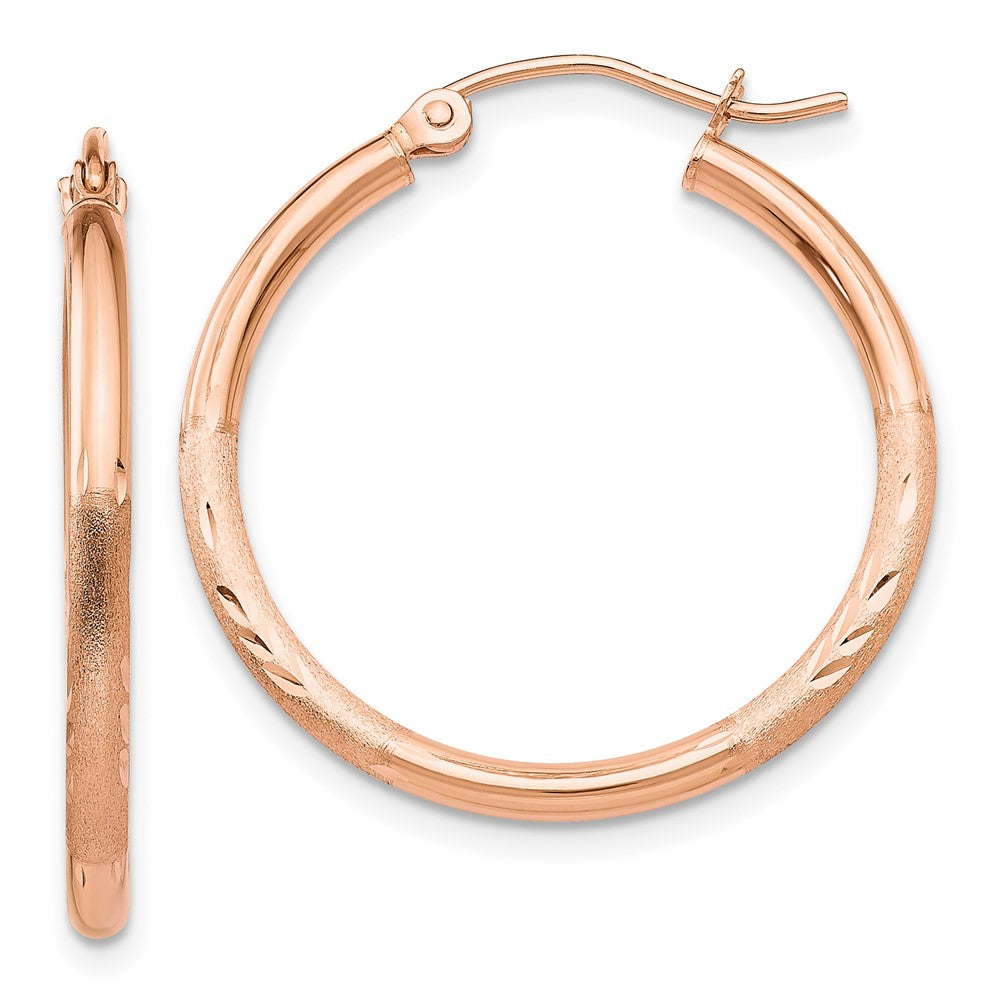 14K Rose Gold Lightweight Satin Diamond-cut Hoop Earrings