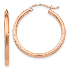 14K Rose Gold Lightweight Satin Diamond-cut Hoop Earrings