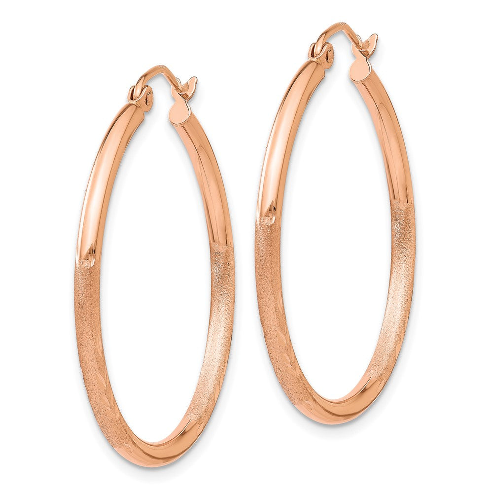 14K Rose Gold Lightweight Satin Diamond-cut Hoop Earrings