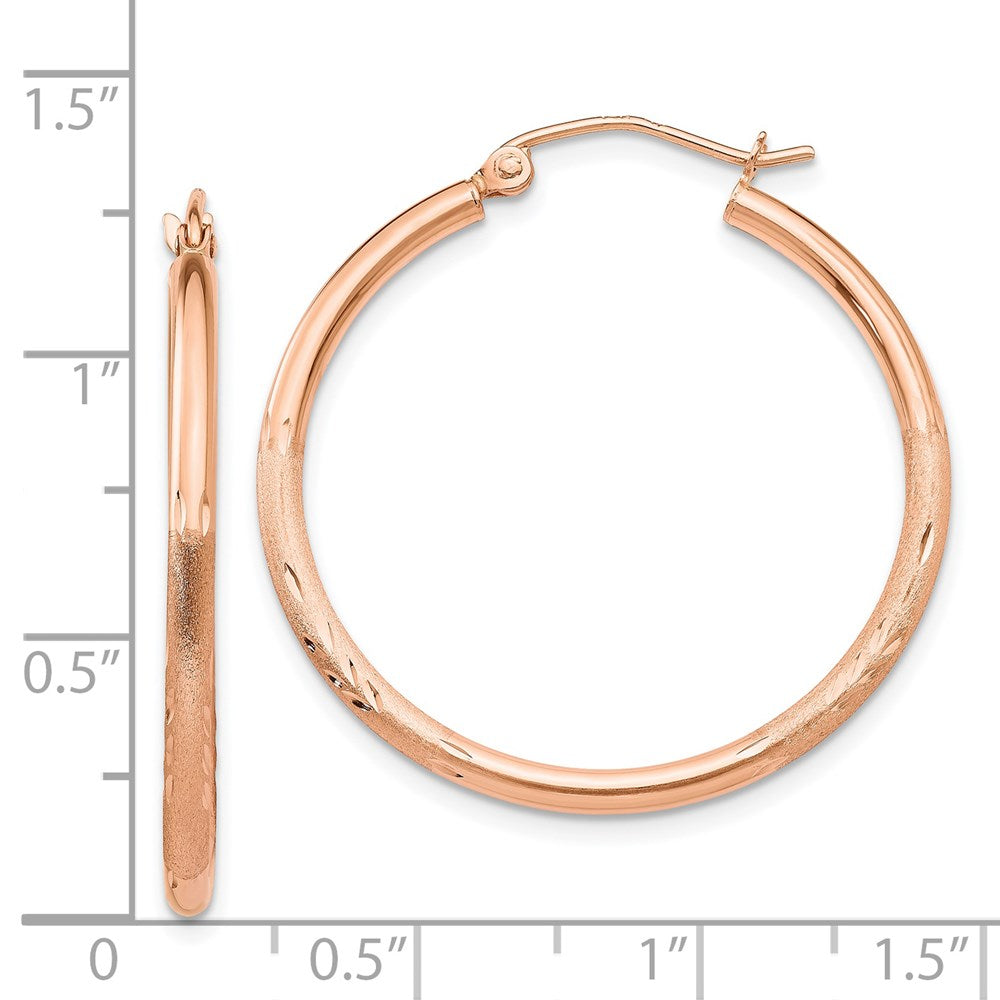 14K Rose Gold Lightweight Satin Diamond-cut Hoop Earrings