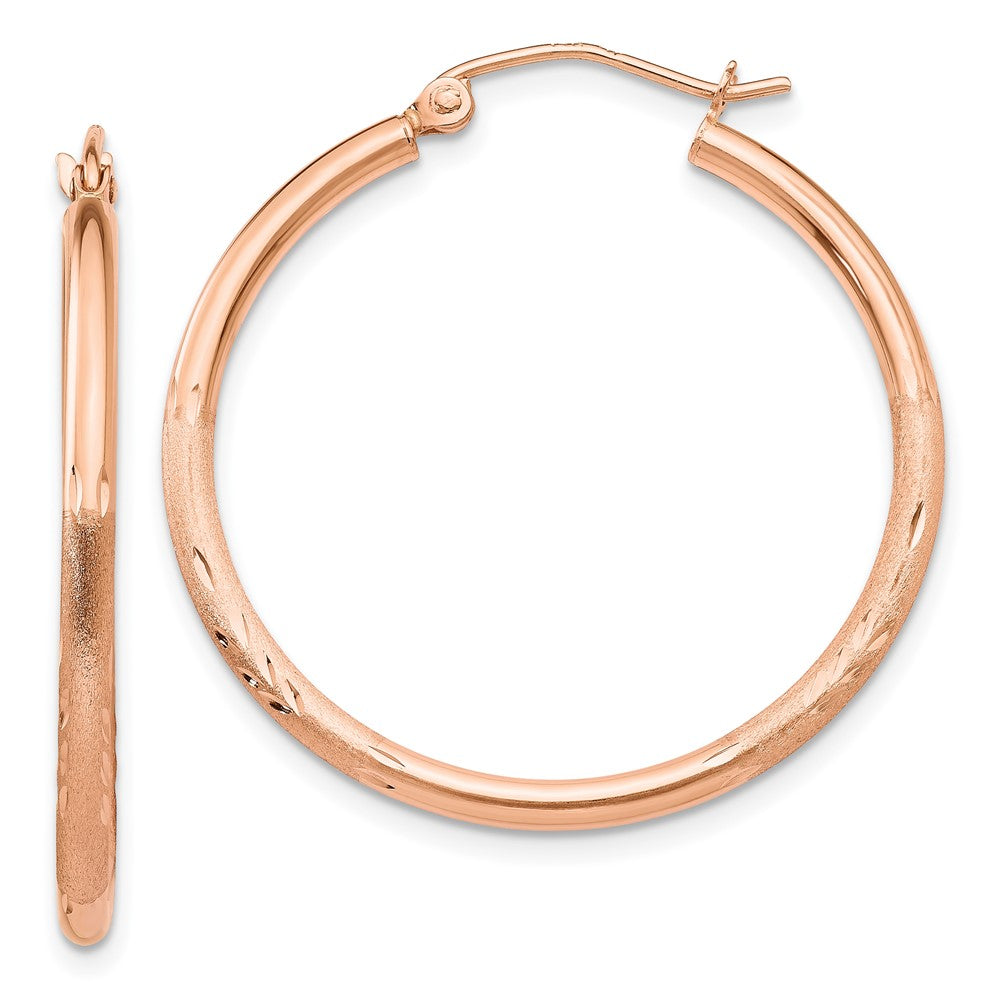 14K Rose Gold Lightweight Satin Diamond-cut Hoop Earrings