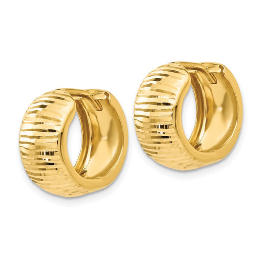 14K Yellow Gold Textured and Polished Hinged Hoop Earrings