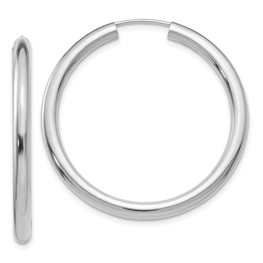 14K White Gold Polished Endless Tube Hoop Earrings