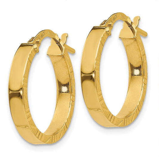 14K Yellow Gold Small 3mm Diamond-cut Edge Polished Hoop Earrings