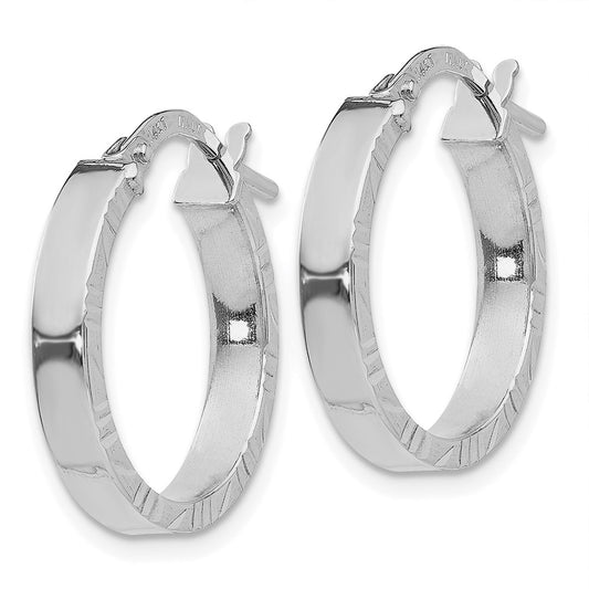 14K White Gold Small 3mm Diamond-cut Edge Polished Hoop Earrings