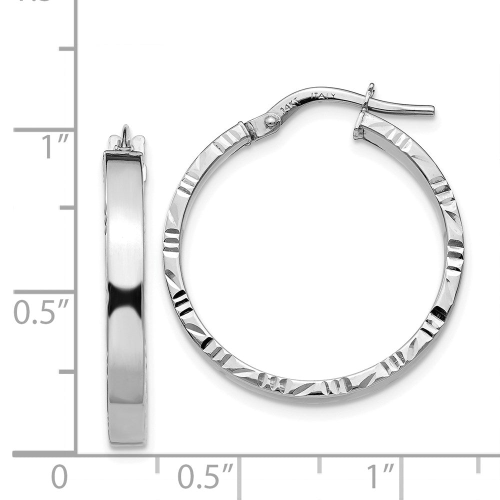 14K White Gold Diamond-cut Edge Medium 3mm Polished Hoop Earrings