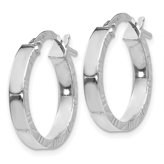 14K White Gold Diamond-cut Edge Large 3mm Polished Hoop Earrings