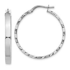 14K White Gold Diamond-cut Edge Large 3mm Polished Hoop Earrings