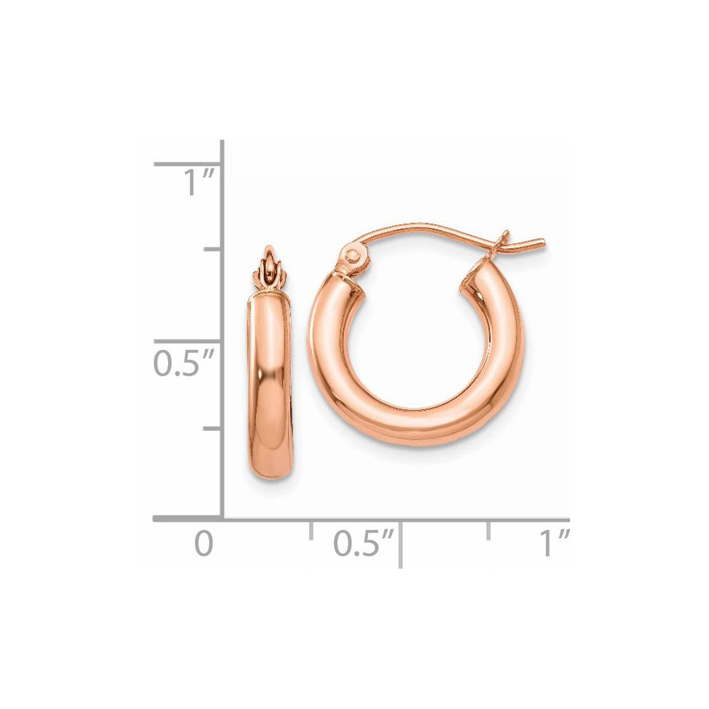 14K Rose Gold Polished 3mm Lightweight Tube Hoop Earrings