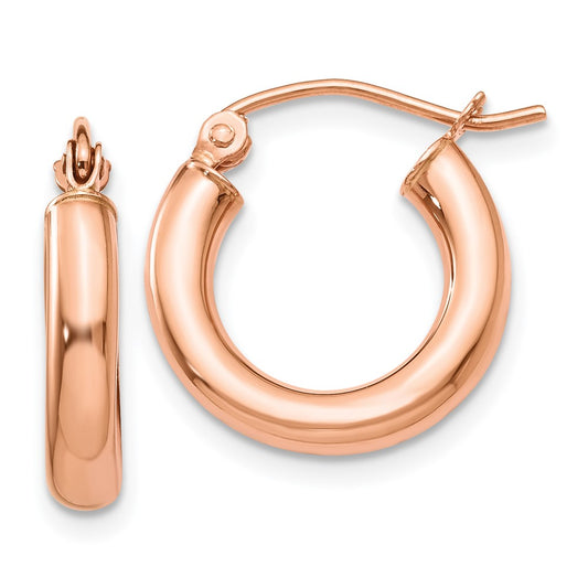 14K Rose Gold Polished 3mm Lightweight Tube Hoop Earrings