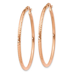 14K Rose Gold Polished Lightweight Large Diamond-cut Tube Hoop Earrings